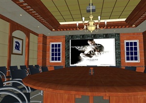 中式会议室室内设计SU(草图大师)模型