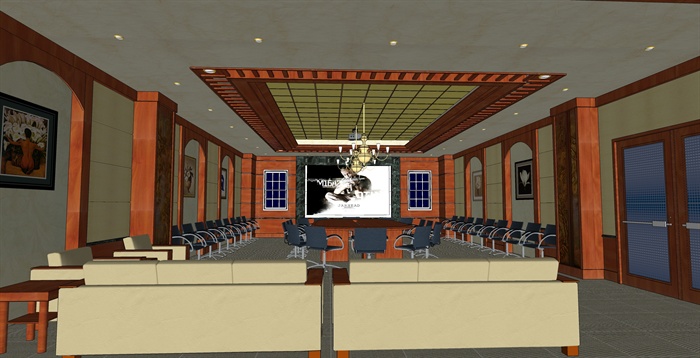 中式会议室室内设计su模型