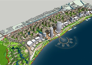 现代风格精致滨水城市规划设计SU(草图大师)模型