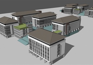 现代中式学校教育建筑设计SU(草图大师)模型