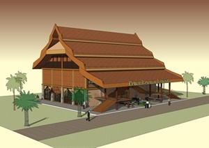 东南亚风格羽毛球馆建筑SU(草图大师)模型