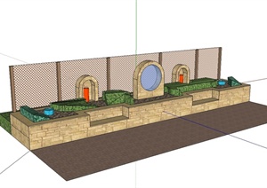 某现代风格围栏、种植池、种植池坐凳组合设计SU(草图大师)模型