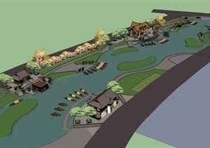 古典中式滨水商业建筑及景观设计SU(草图大师)模型