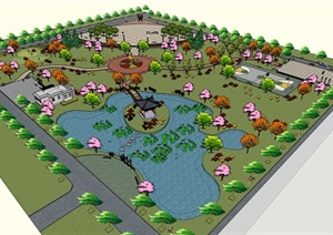 某现代中式公园景观设计规划SU(草图大师)模型