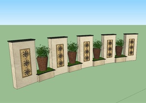 欧式花钵景墙设计SU(草图大师)模型