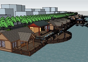 某县临水驳岸旅游建筑设计SU(草图大师)模型