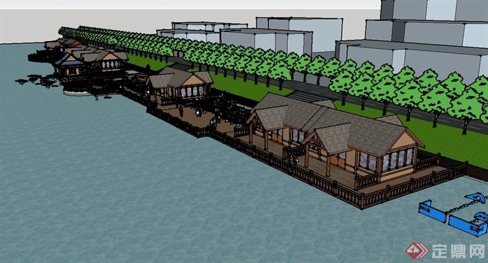 某县临水驳岸旅游建筑设计su模型(3)