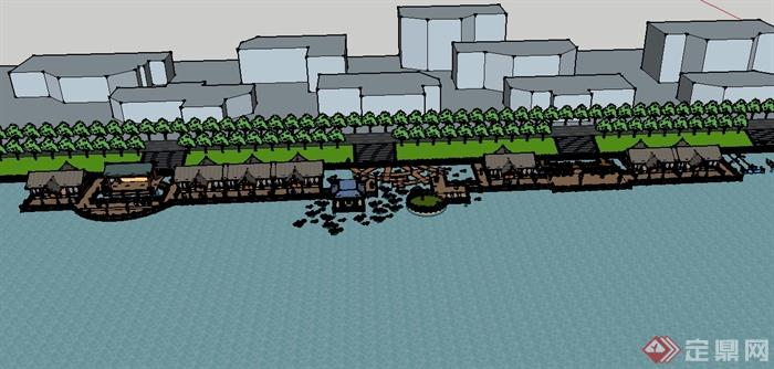某县临水驳岸旅游建筑设计su模型(4)