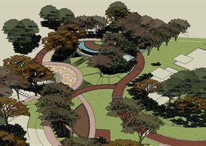 小型公园景观节点设计SU(草图大师)模型素材