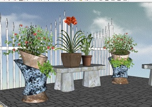 现代常见植物盆栽设计SU(草图大师)模型