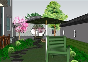 中式别墅庭院景观设计SU(草图大师)模型