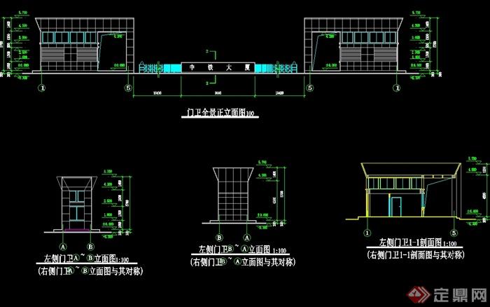 现代风格中铁大厦大门设计cad方案图(1)