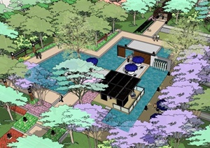 现代住宅小区景观设计SU(草图大师)模型素材