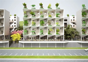 现代联排多层住宅楼建筑设计SU(草图大师)模型