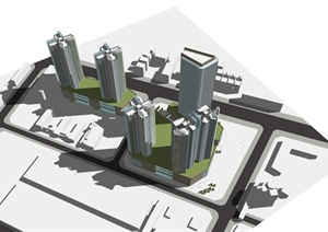 多栋城市综合体建筑设计SU(草图大师)模型