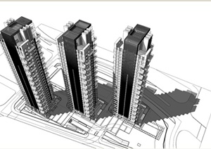 美国某高层公寓建筑设计SU(草图大师)模型