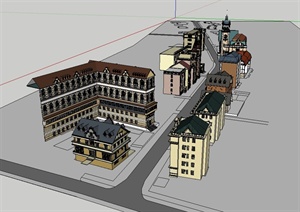 英式风格沿街综合建筑楼设计SU(草图大师)模型