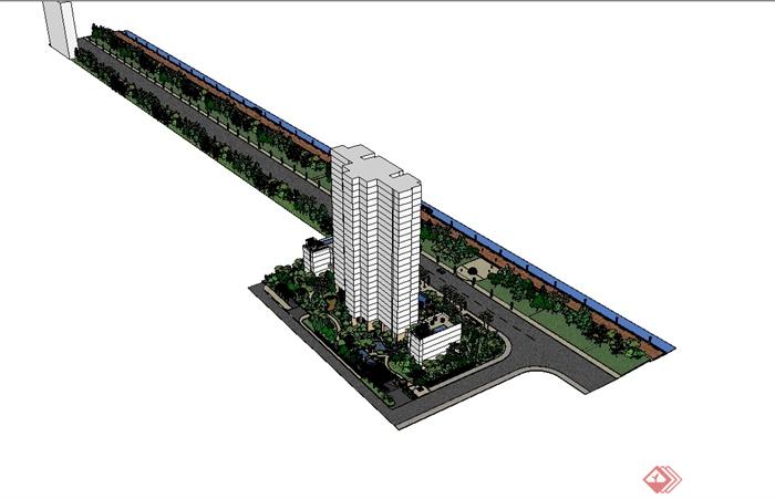某现代风格办公楼周边景观设计su模型(4)