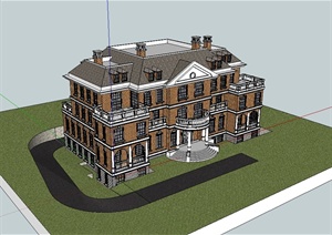 英式风格私人别墅住宅建筑设计SU(草图大师)模型