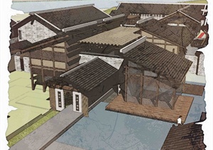 古典中式风格安居田园休闲特色宾馆建筑设计SU(草图大师)模型