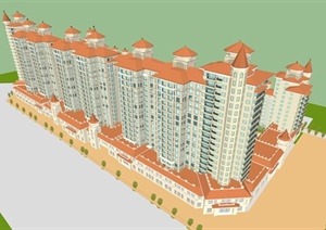 某地中海风格商住楼建筑设计SU(草图大师)模型