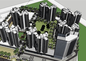 现代风格小高层住宅建筑设计SU(草图大师)模型素材