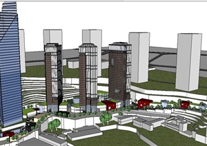 超大型商业综合体公寓办公楼建筑SU(草图大师)模型