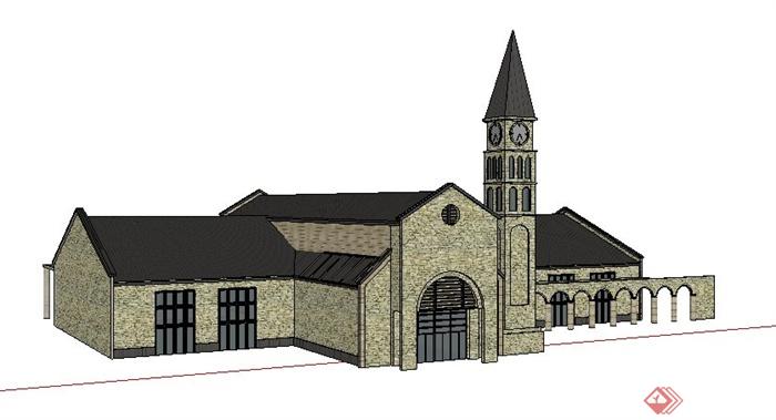 英式风格礼堂教堂建筑su模型(2)