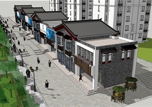 中式风格沿街商铺商业建筑SU(草图大师)模型