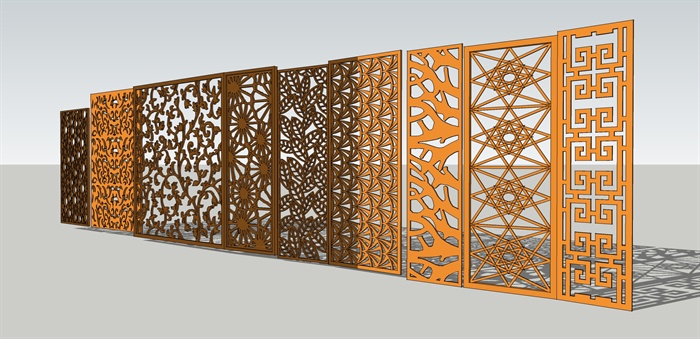 雕花镂花隔断屏风su模型