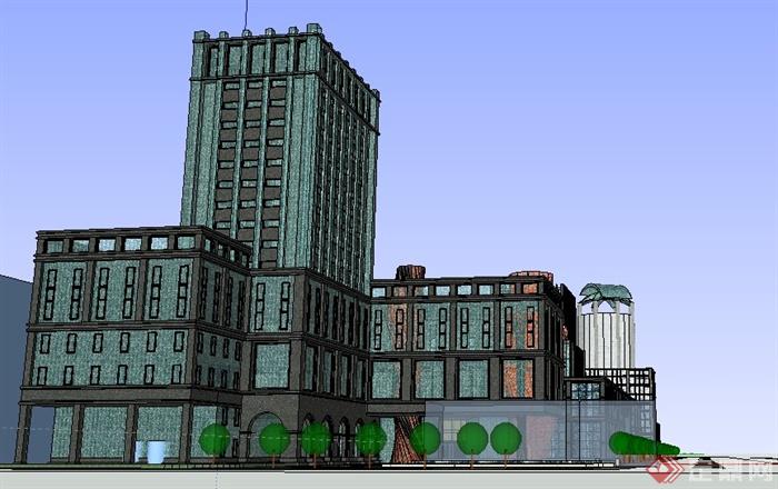 现代沿街商住及办公建筑su模型(2)