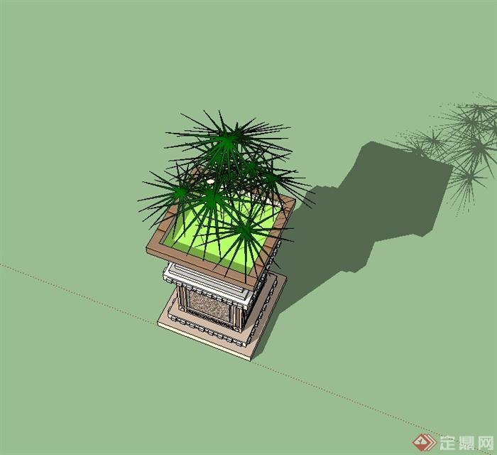 某现代风格精致花钵植物设计SU模型(3)