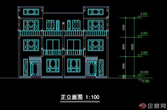 中式双拼别墅住宅建筑方案图(1)