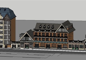 英式风格沿街商铺、办公楼建筑SU(草图大师)模型