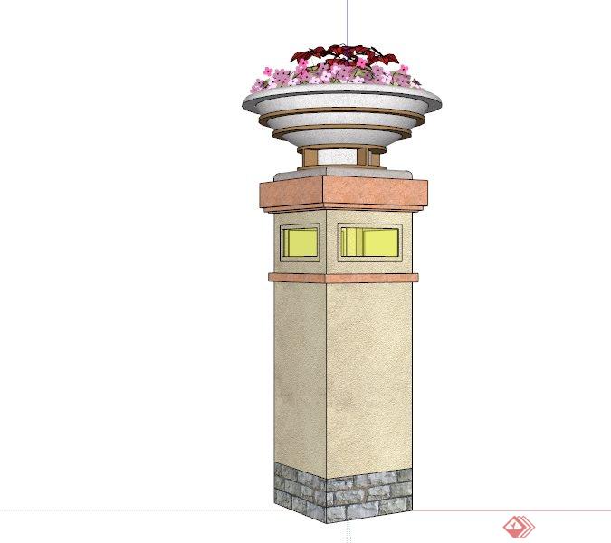 欧式石材花钵柱设计SU模型素材(3)