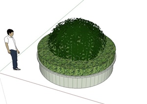 现代风格圆形花池植物设计SU(草图大师)模型