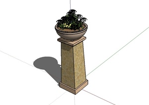 某现代风格花钵柱及花钵植物设计SU(草图大师)模型