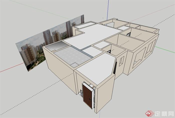 现代风格室内住宅厨房su模型(3)