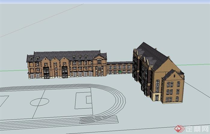 一個小學教學樓建築設計su模型[原創]
