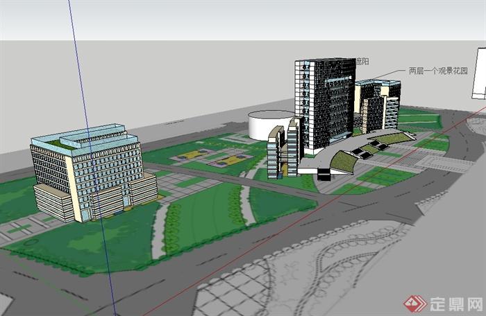 三亚现代风格政府办公楼建筑设计su模型(2)