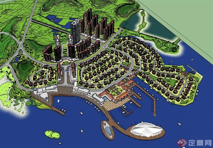 某现代风格滨水住宅小区规划设计su模型(2)