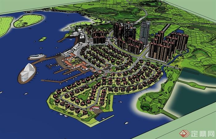 某现代风格滨水住宅小区规划设计su模型(3)