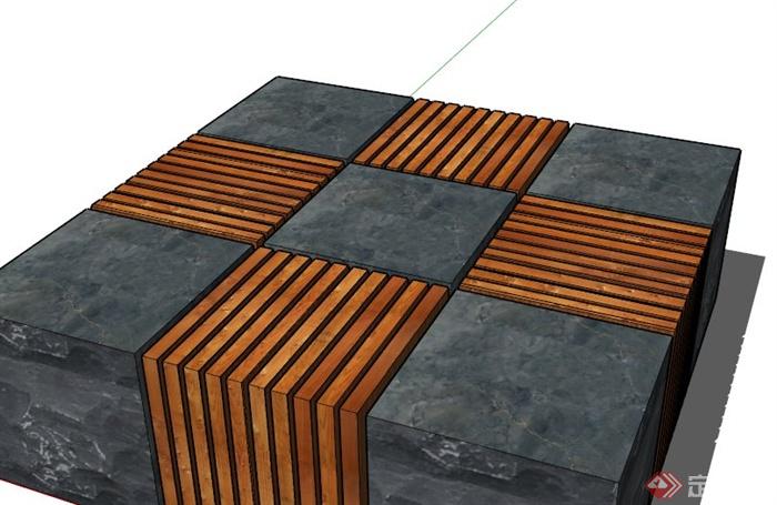 木条拼接树池设计SU模型(3)