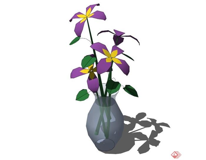 现代简约玻璃花瓶花卉设计SU模型(1)