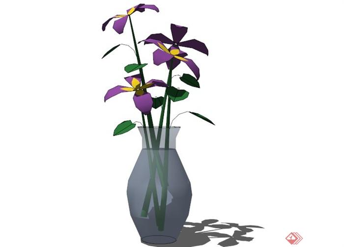 现代简约玻璃花瓶花卉设计SU模型(3)