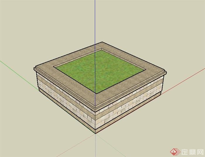 某现代风格砖砌树池设计su模型(1)