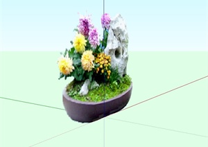 现代2d花钵植物SU(草图大师)模型