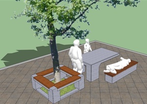 现代树池坐凳桌子组合SU(草图大师)模型