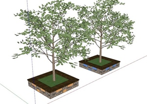 现代简约矩形树池设计SU(草图大师)模型