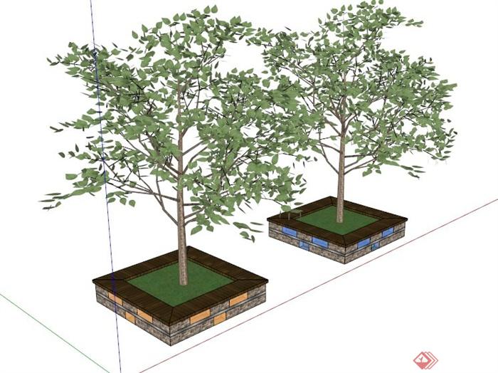 现代简约矩形树池设计SU模型(1)